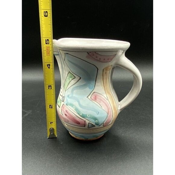 Vivian Jehn Redware Pottery 5” Pitcher Mackenzie Childs Style Pastel Colors - Picture 11 of 12